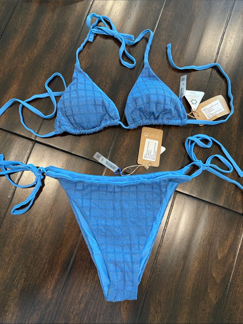 Blue Crochet Tie-Side Triangle Bikini Set - Women Swim